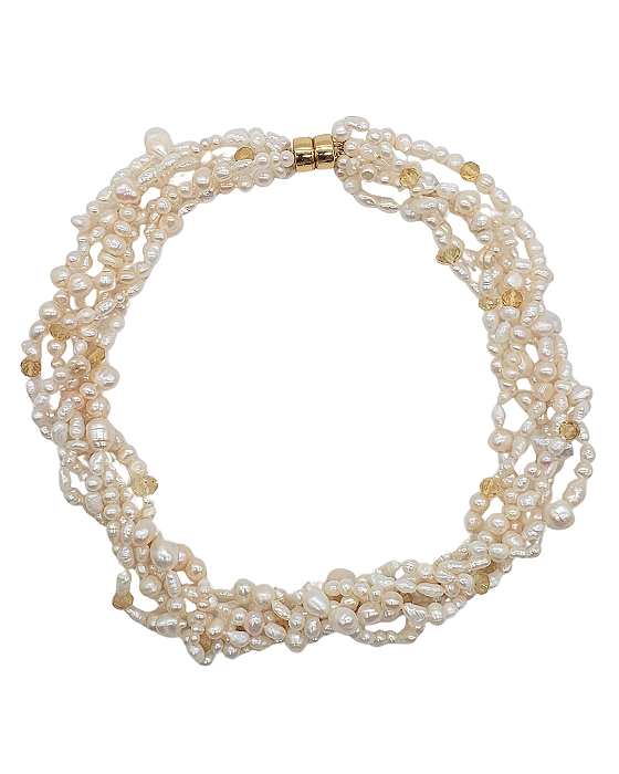 Colar de Fios de Pérola com Citrino