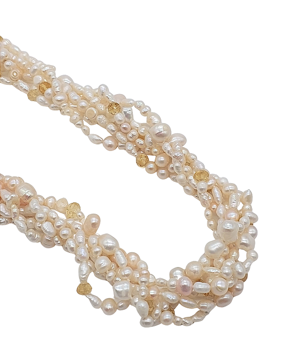 Colar de Fios de Pérola com Citrino