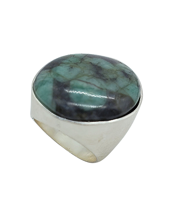 Anel de Prata com Esmeralda Natural