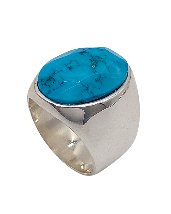 Anel de Prata com Turquesa Azul Natural