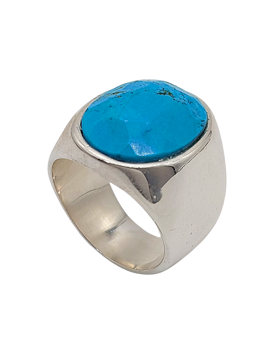 Anel de Prata com Turquesa Azul Natural