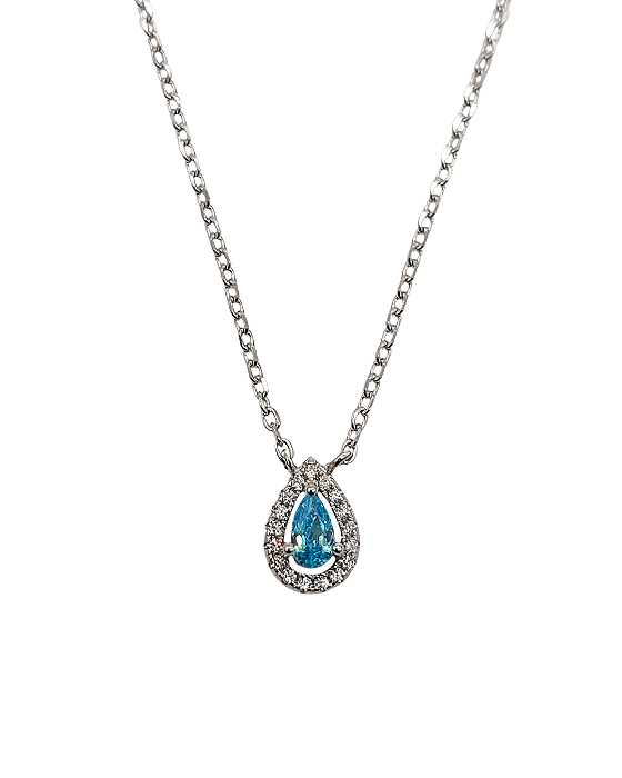 Gargantilha em Prata com Gota de Zircônia Azul 9 mm