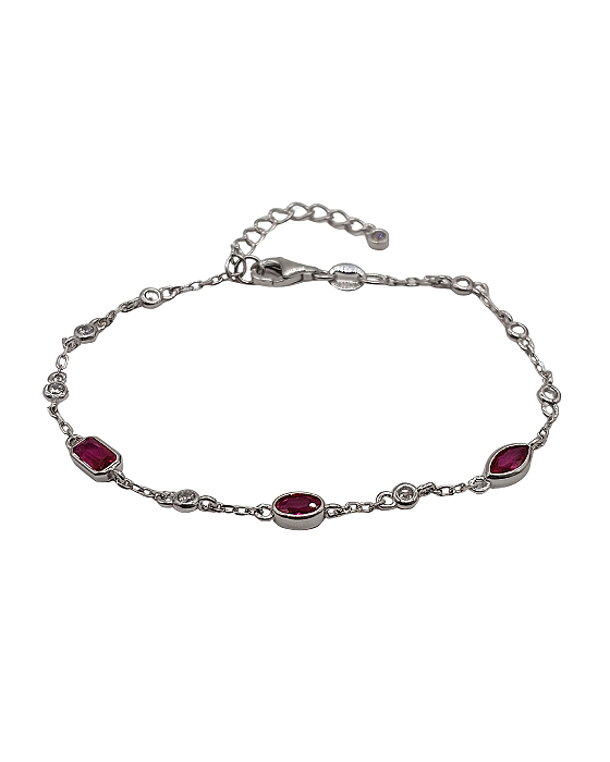 Pulseira em Prata com Zircônias Rosa