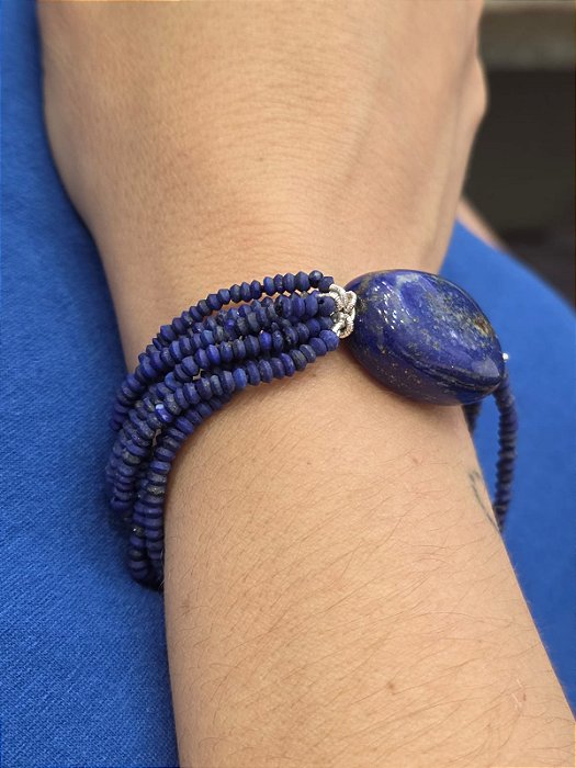 Pulseira de Fios e Pingente de Lápis-Lazuli