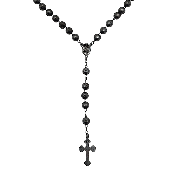 Terço de Prata com Banho em Ouro Negro 102 cm