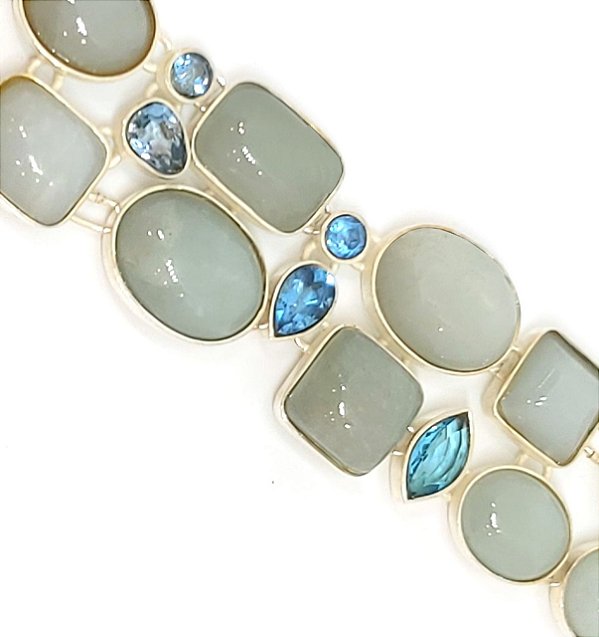Pulseira em prata 925 com água marinha e topázio azul