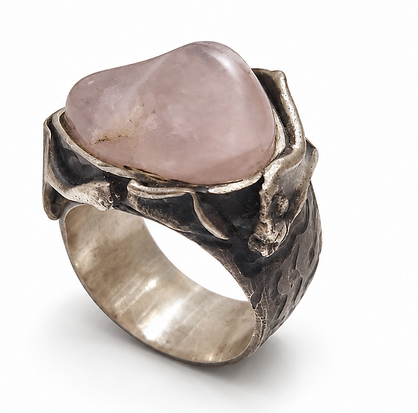 Anel de Prata Envelhecida com Quartzo Rosa