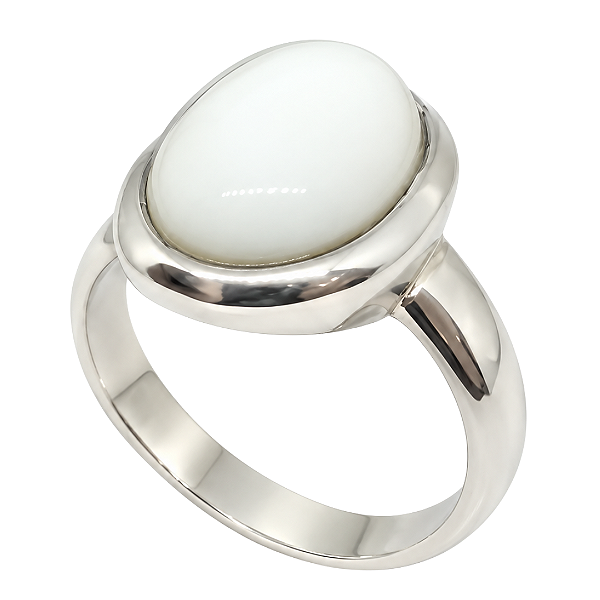 Anel de Prata com Ágata Branca Oval