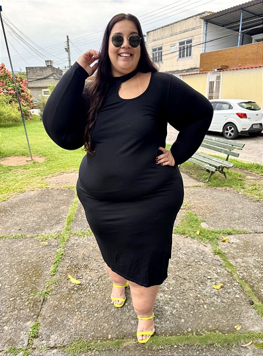 Vestido Midi Manga Longa Plus