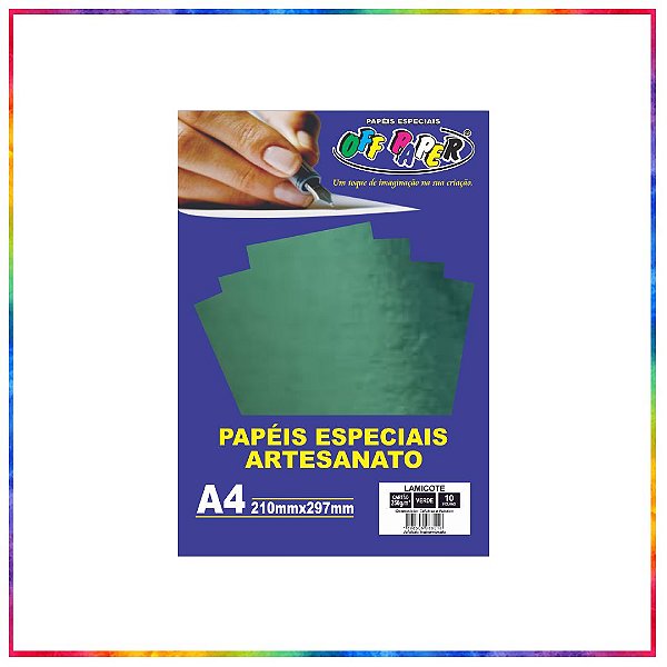 PAPEL LAMICOTE VERDE A4 250G 10 FLS - OFF PAPER