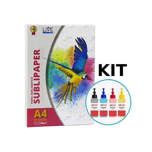 Kit Papel A4 Sublimatico LIVE! + Kit Tinta Compativel Epson Sublimática 100ml