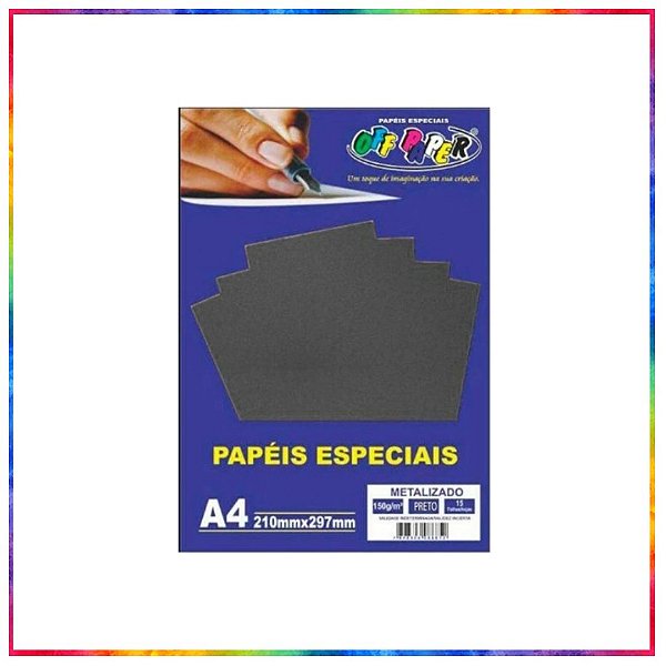 PAPEL METALIZADO PRETO A4 150G 15 FLS - OFF PAPER (10057)