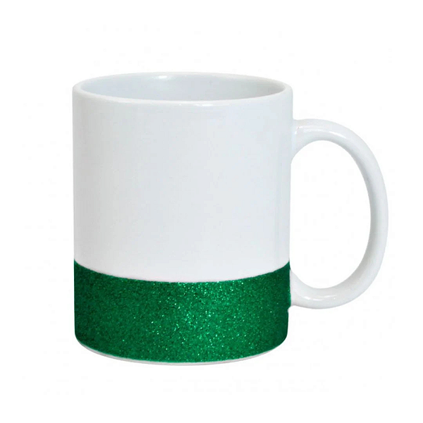 Caneca Cerâmica Branco Com Glitter Na Base Verde Para Sublimação Live 325ml (3310)