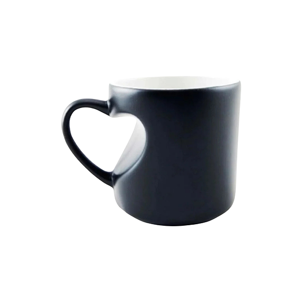 Caneca Cerâmica Magica Alça Corpo Coração Preto Semi Brilho Para Sublimação Live 325ml (576)