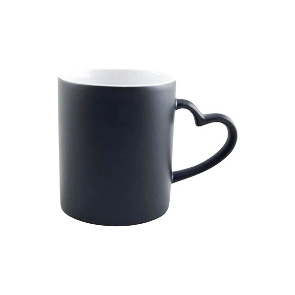 Caneca Cerâmica Magica Alça Coração Preto Semi Brilho Para Sublimação 325ml LIVE (1941)