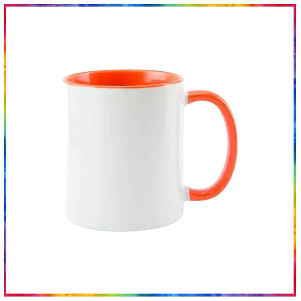 CANECA CERÂMICA ALÇA INTERIOR LARANJA PARA SUBLIMAÇÃO LIVE 325ML (1973)