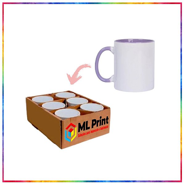 CANECA CERAMICA ALÇA INTERIOR LILÁS PARA SUBLIMAÇÃO LIVE 325ML - KIT COM 6 UNIDADES