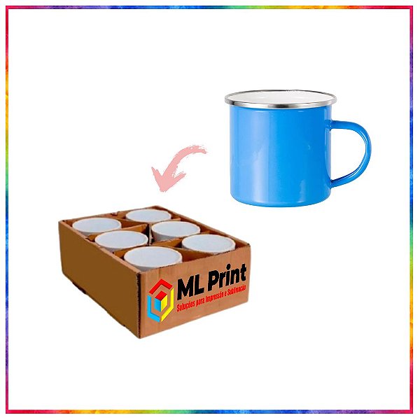 CANECA ENAMEL AZUL CLARO BORDA PRATA PARA SUBLIMAÇÃO 360M - LIVE 6 UNIDADES