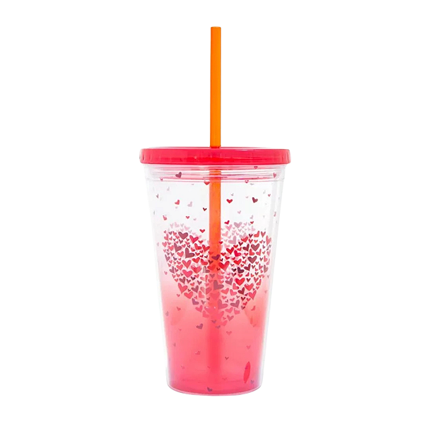 Copo Com Canudo Coração Vermelho Be Happy 500ml (46680)