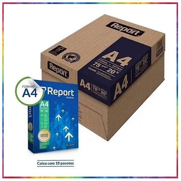 Caixa Papel A4 Sulfite 75g Suzano Report Premium Resma Com 5000 Fls -  Soluções para Impressão e Sublimação