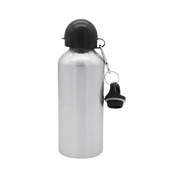 Garrafa Aluminio Squeeze Prata 600ml Tampa Dupla (Bola + Mosquetão) Para Sublimação  JKB(10004)
