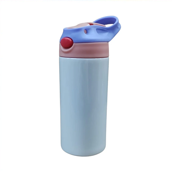 SQUEEZE TERMICO INOX INFANTIL BRANCO COM TAMPA ROXA E ROSA 350ML