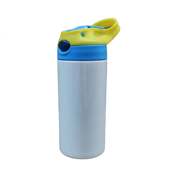 SQUEEZE TERMICO INOX INFANTIL BRANCO COM TAMPA AMARELA E AZUL 350ML