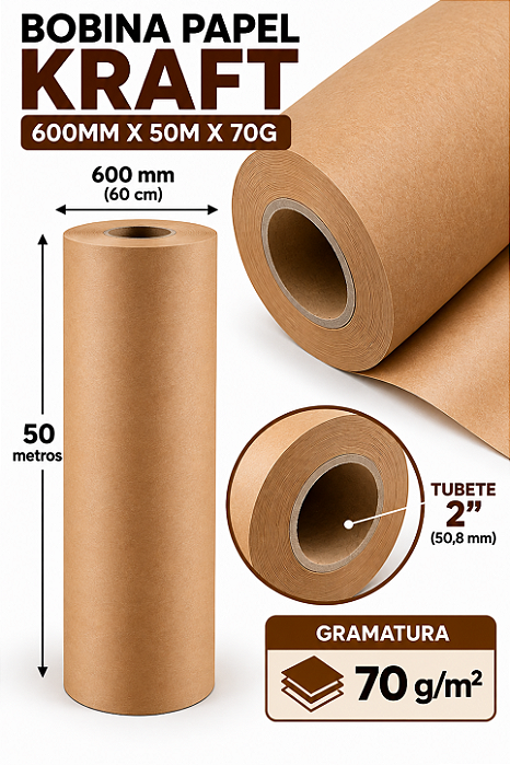 Bobina Papel Kraft 600MM X 50M X 70G X 2"