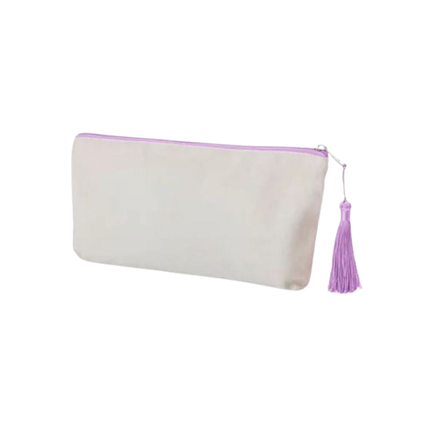 Necessaire Bege c/ Zíper e Alça Lilás  Poliester 15X24CM