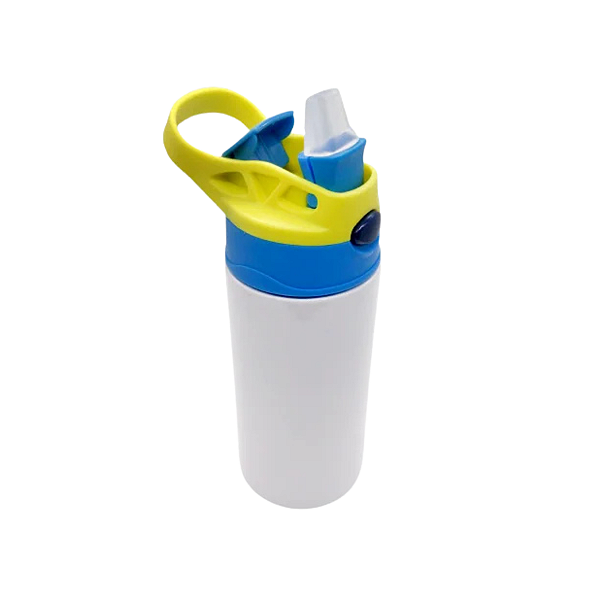 Squeeze Térmico Inox Infantil Branco Com Tampa Azul e Amarelo 300ml Para Sublimação (57017)