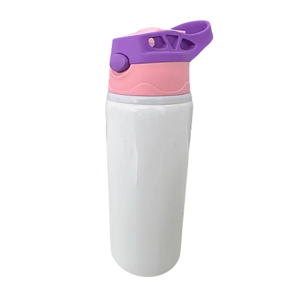 Squeeze De AlumÍnio Infantil Branco Com Tampa Rosa e Roxo 500ml Para Sublimação (57039)