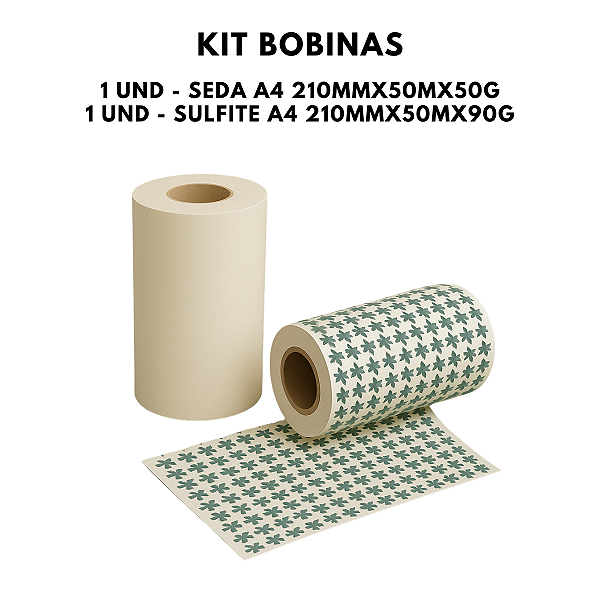 Kit Bobina A4  Seda 50g e Bobina A4 Sulfite 90g  210MMX50M Kit 2 Unidades