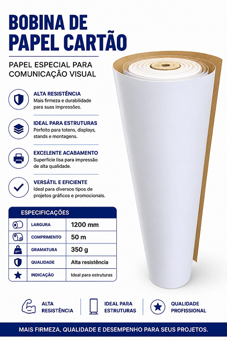 Bobina Papel Cartão Lama 1200mmx50 350g para Plotter