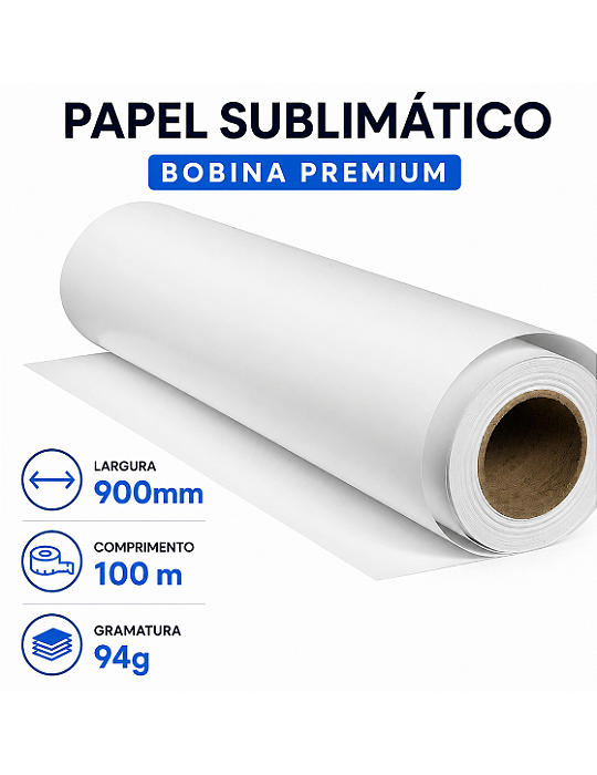 BOBINA PAPEL SUBLIMATICO TRATADO COM TACK 900MM X 100M X 94G X 3"