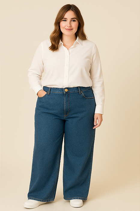 Calça Jeans Escura Ajustável Plus Size