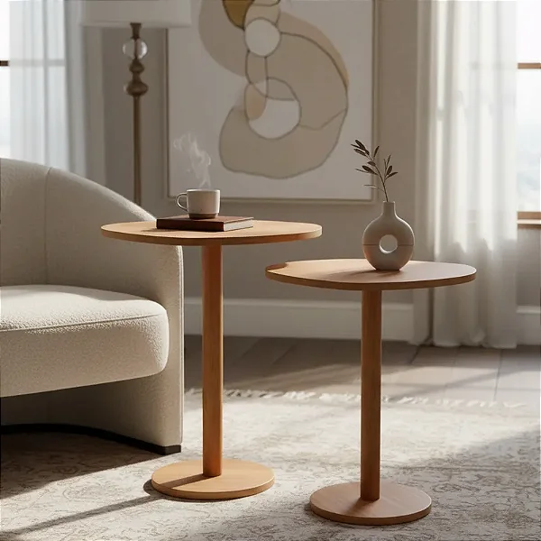 Kit 2 Mesas Laterais Design Orgânico Canto Cama Alt. 55/65cm