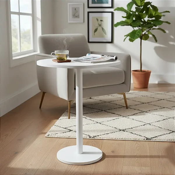 Mesa Lateral Monopé Madeira Design Orgânico 41cm - Branca