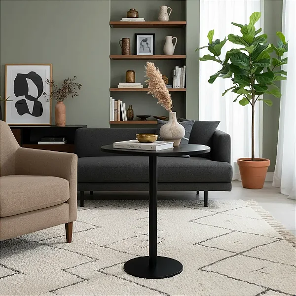 Mesa Monopé Orgânica De Madeira Canto Cama Alt. 55cm - Preta