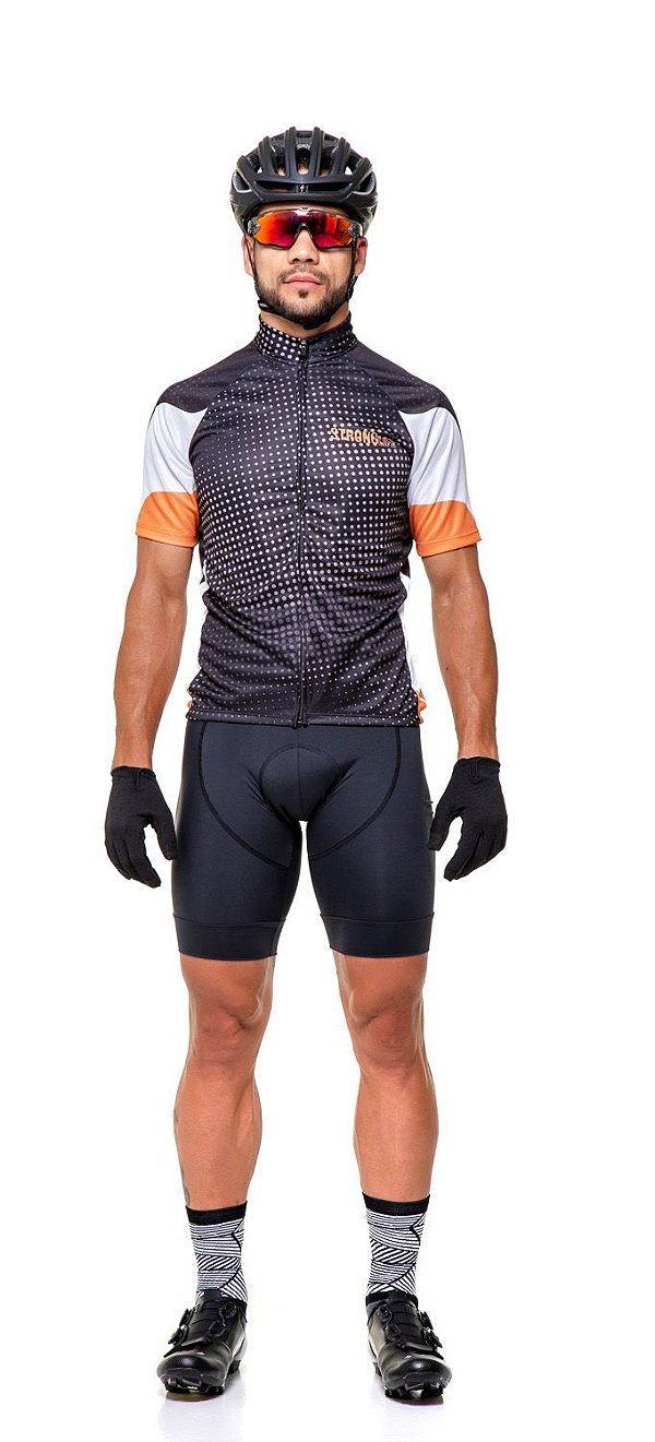 Camisa Dry para Ciclismo Masculina - Preto com Amarelo - Preto com Laranja