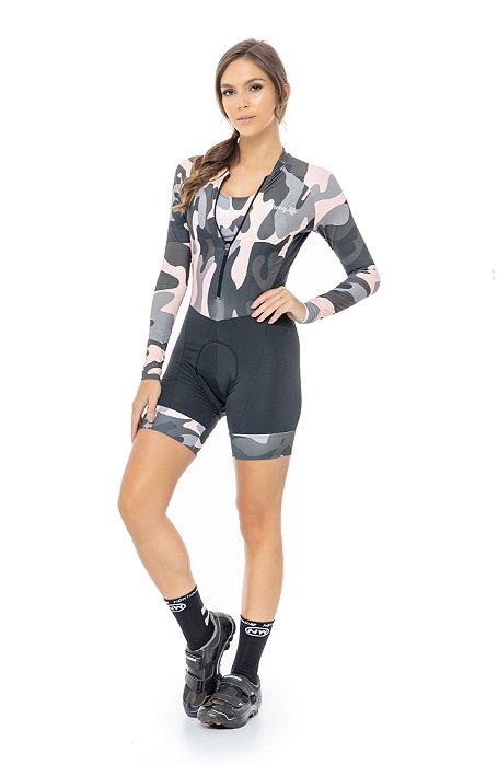 Macaquinho Ciclismo Feminino Strong Life Manga Longa- Camuflado S232-78