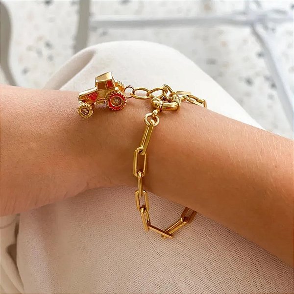 Pulseira trator zircônia ouro semijoia