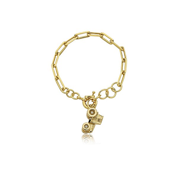 Pulseira trator zircônia ouro semijoia