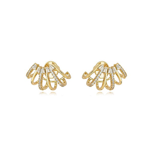 Brinco ear jacket garras zircônia ouro semijoia BA 4095