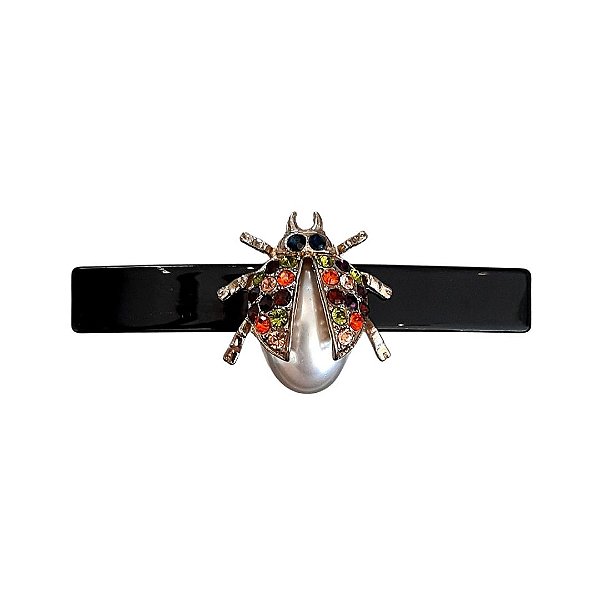 Presilha acetato preto joaninha pérola