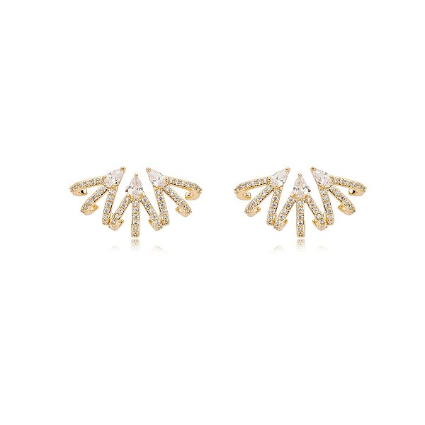 Brinco ear jacket garras zircônia ouro semijoia E220505