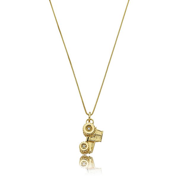 Colar trator zircônia ouro semijoia