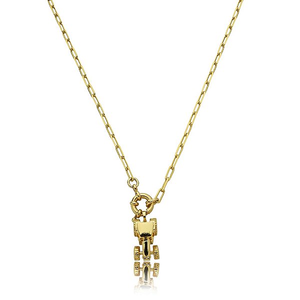 Colar corrente elos trator zircônia ouro semijoia