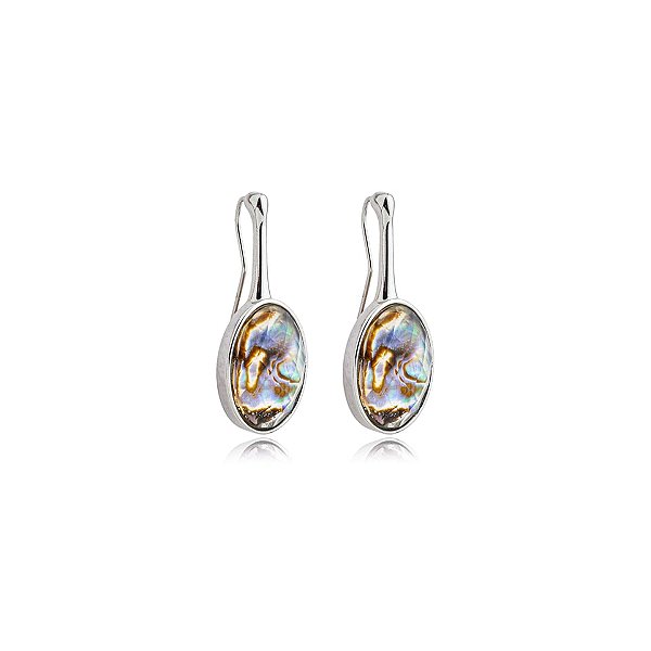 Brinco gancho pedra natural abalone ródio semijoia
