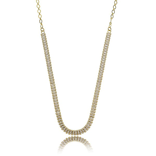Colar choker zircônia baguete ouro semijoia 1/6869