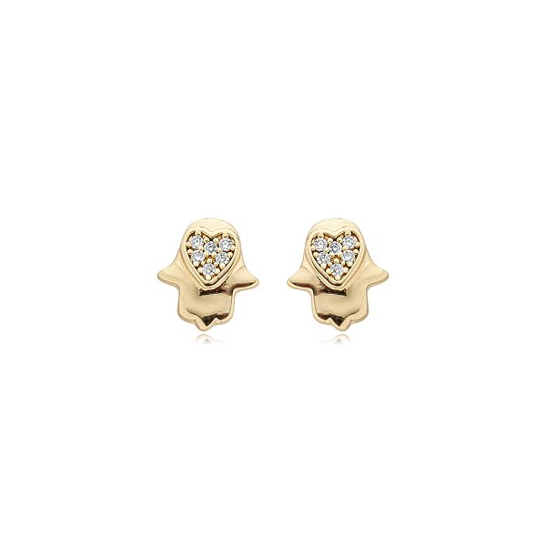 Brinco mão de fátima zircônia ouro semijoia 21a03018
